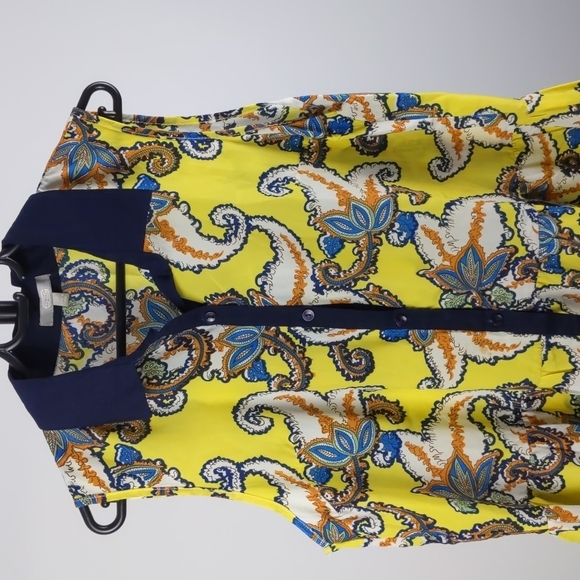 SES Sleeveless Tunic Button-up Paisley Yellow Size 14 - Picture 3 of 10